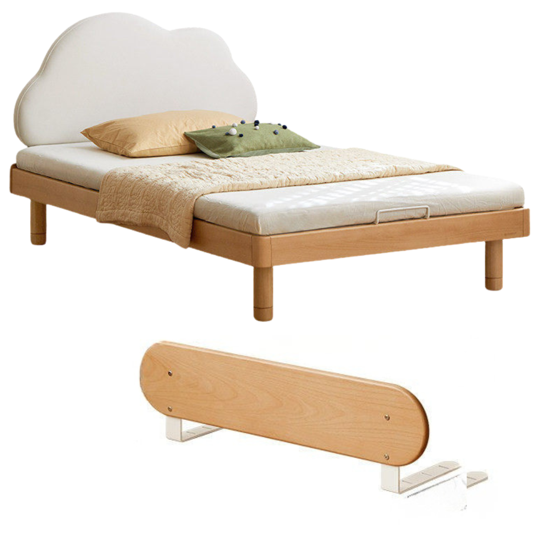 Beech Solid Wood Upholstered Kids Bed with Cloud-Shaped Headboard