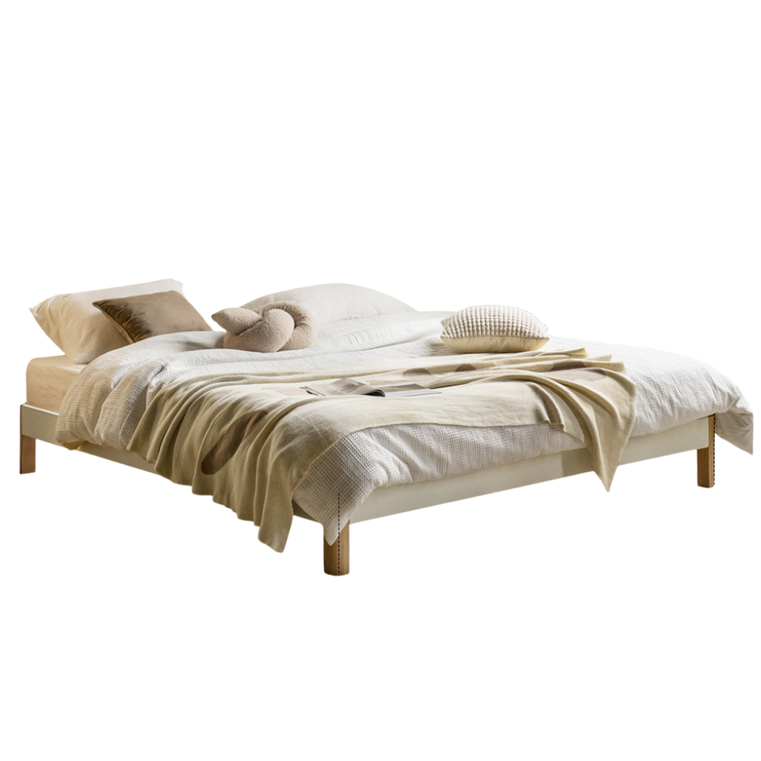 Rubberwood Solid Wood Platform Bed, Headboard-Free Bed