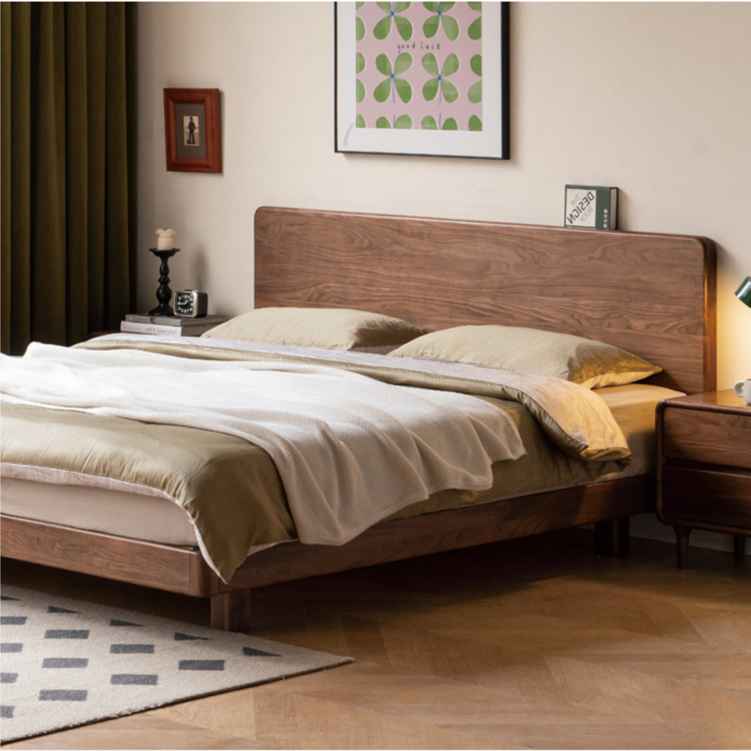 Black Walnut, Oak, Catalpa Solid Wood Bed with Modern Minimalist Design