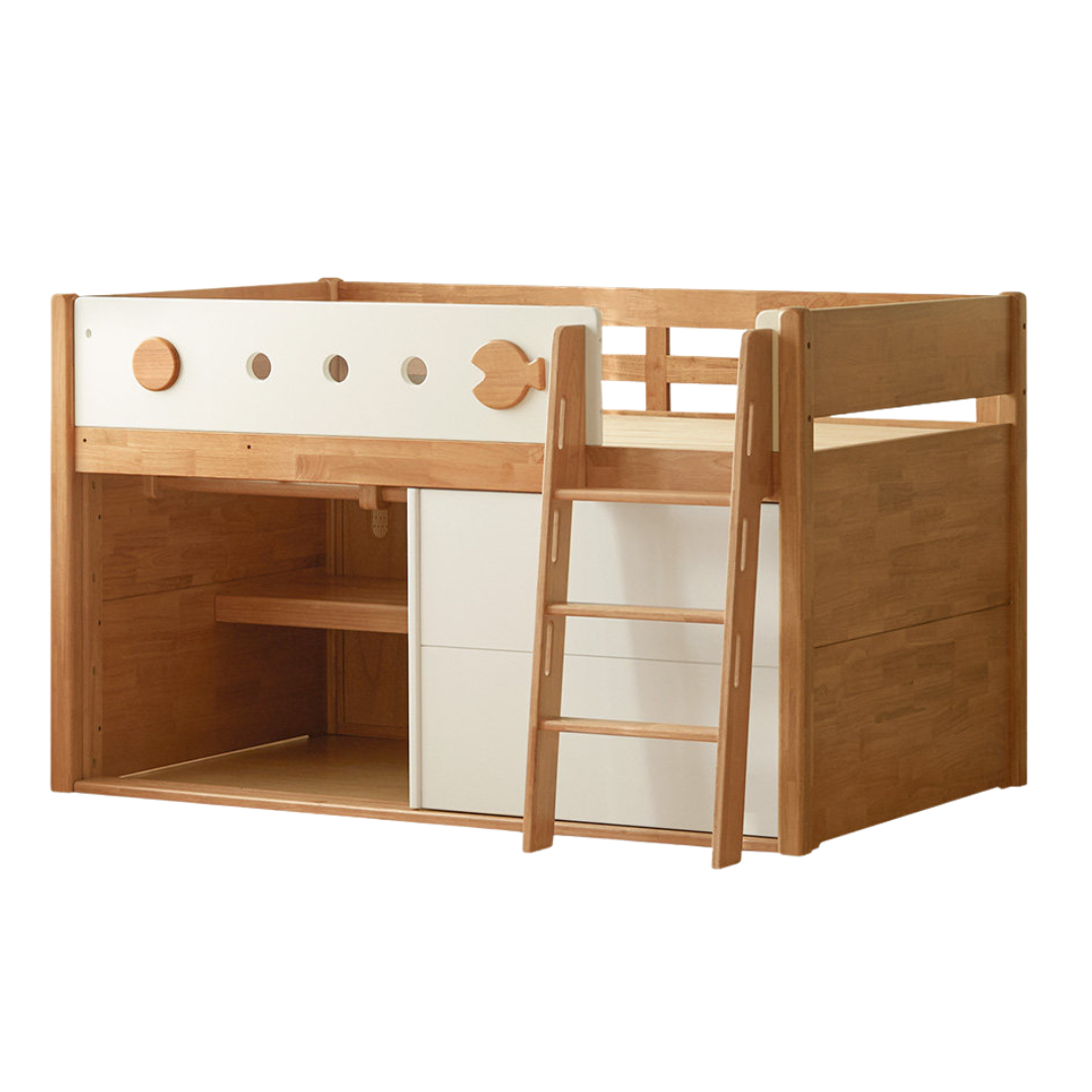 Rubberwood Children's Solid Wood Multifunctional Storage Loft Bed
