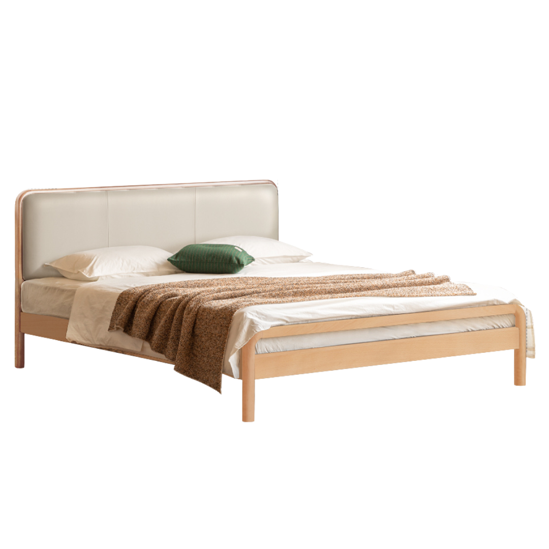 Black Walnut, Beech Solid Wood Retro Upholstered Large Bed