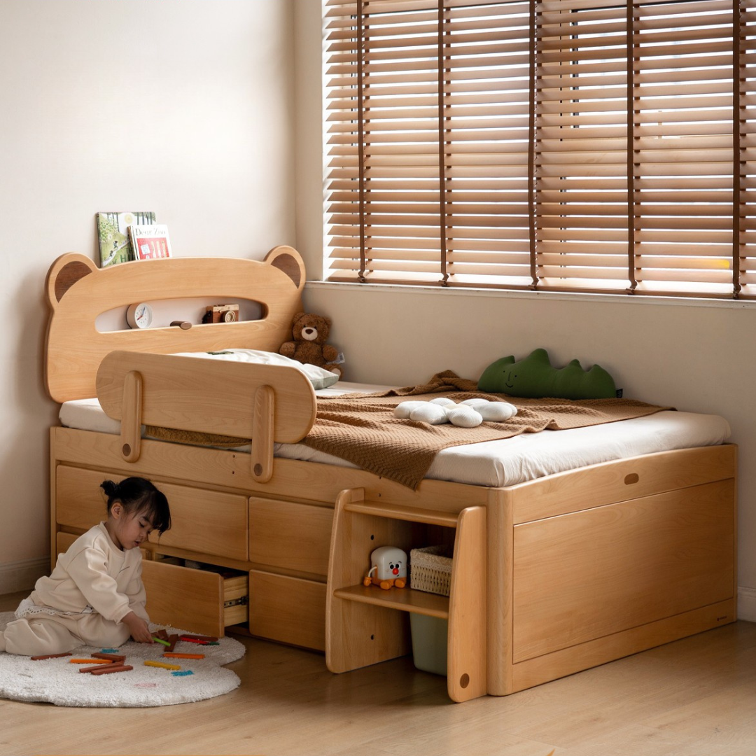 Beech Solid Wood Children's Night Light Storage Loft Bed