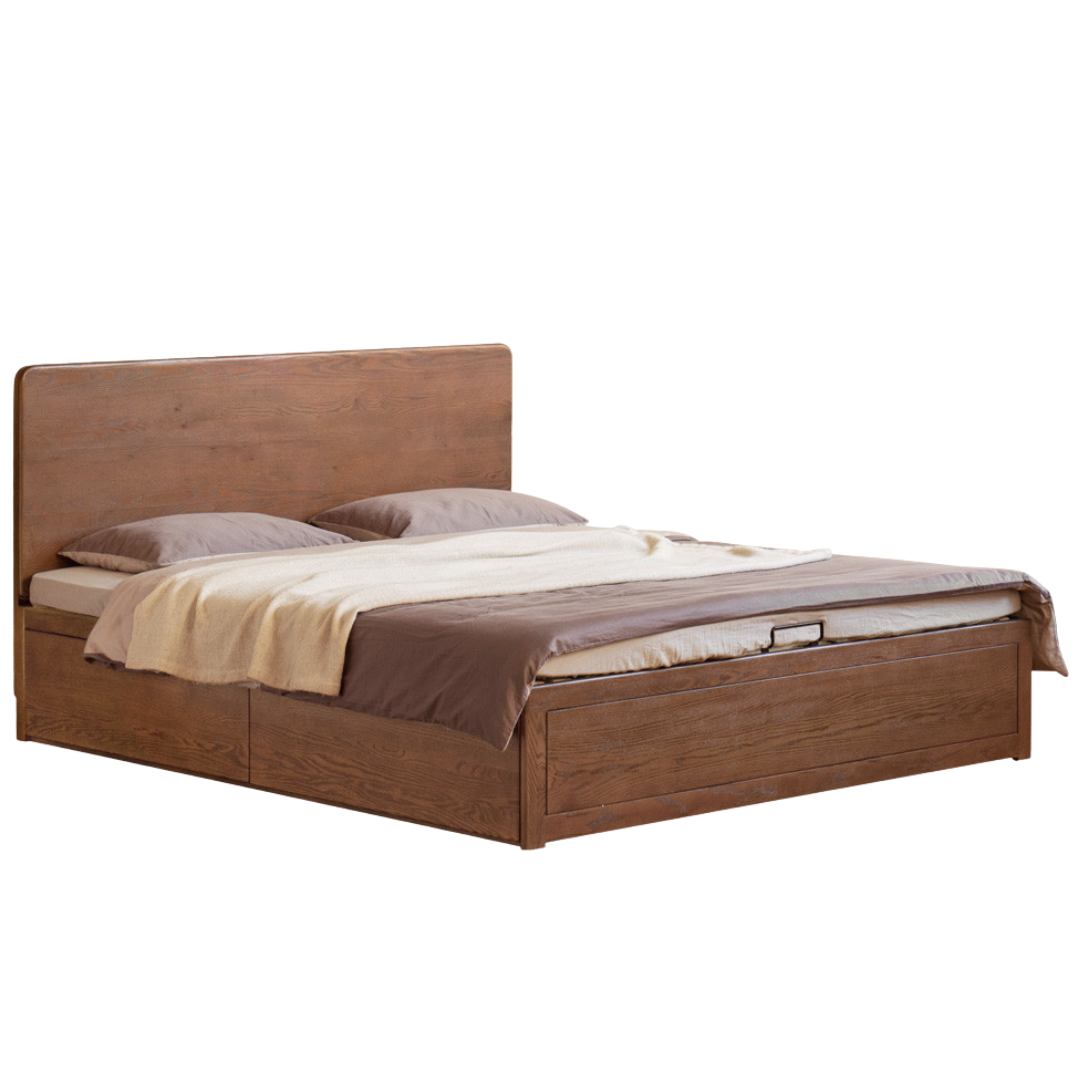 Oak Solid Wood Box Bed, Platform Box Bed, Headboard-Free Bed – Modern Minimalist Style
