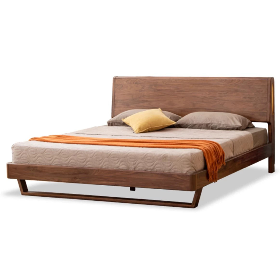 Black Walnut Solid Wood suspended bed with Ambient LED Headboard Lighting