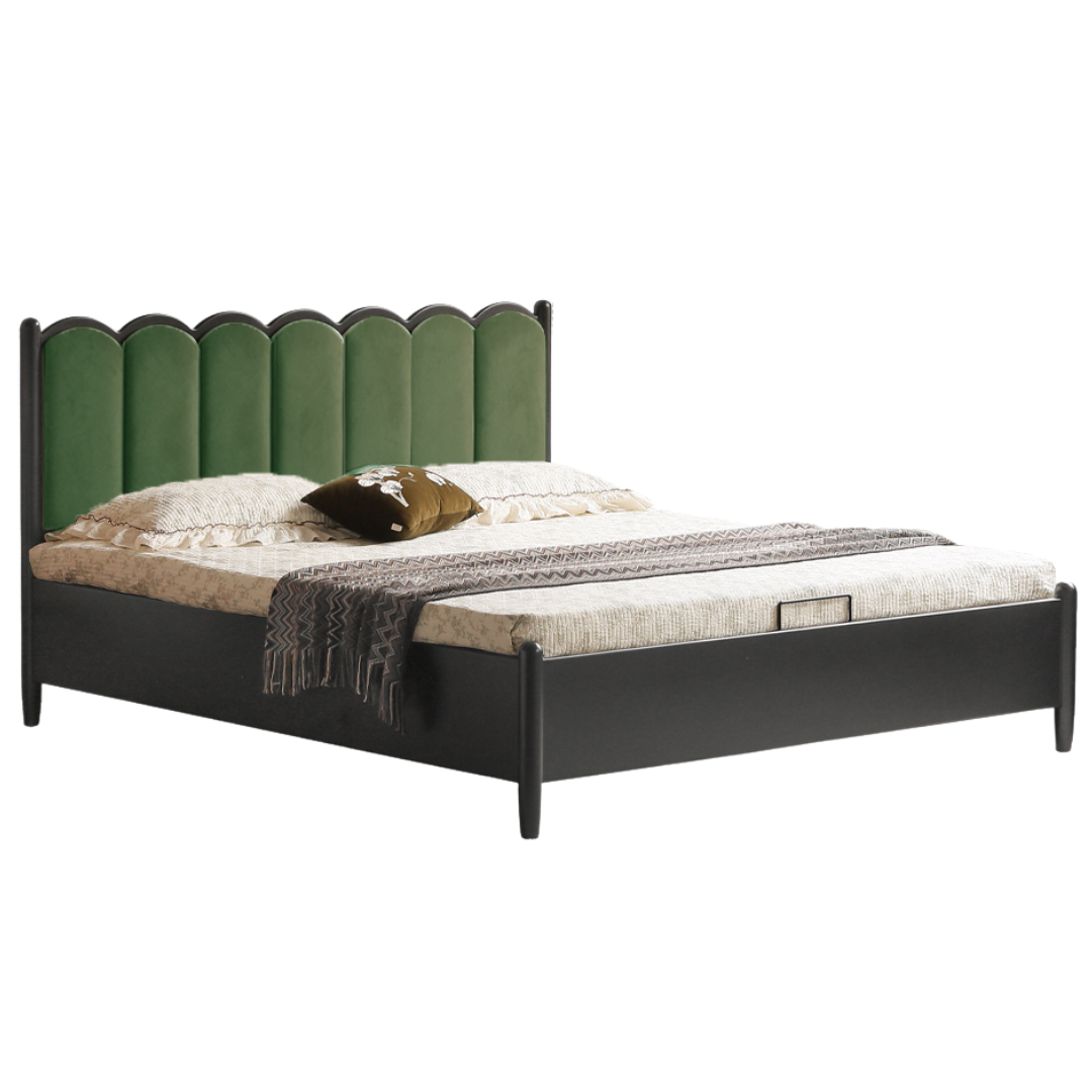 Rubberwood Solid Wood Upholstered Storage Box Bed, French Retro Style