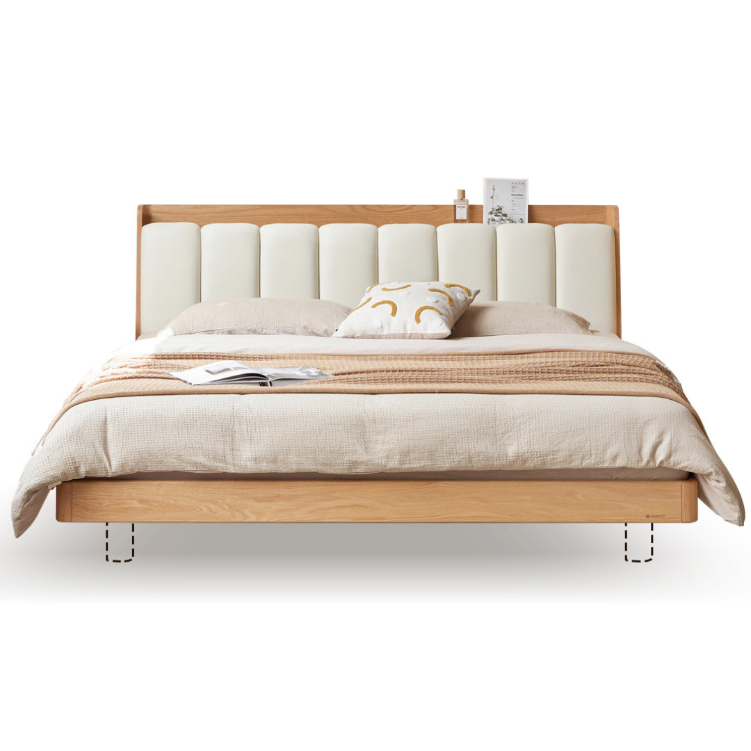 Oak Solid Wood Suspended Bed with Soft Backrest – Piano Key Design