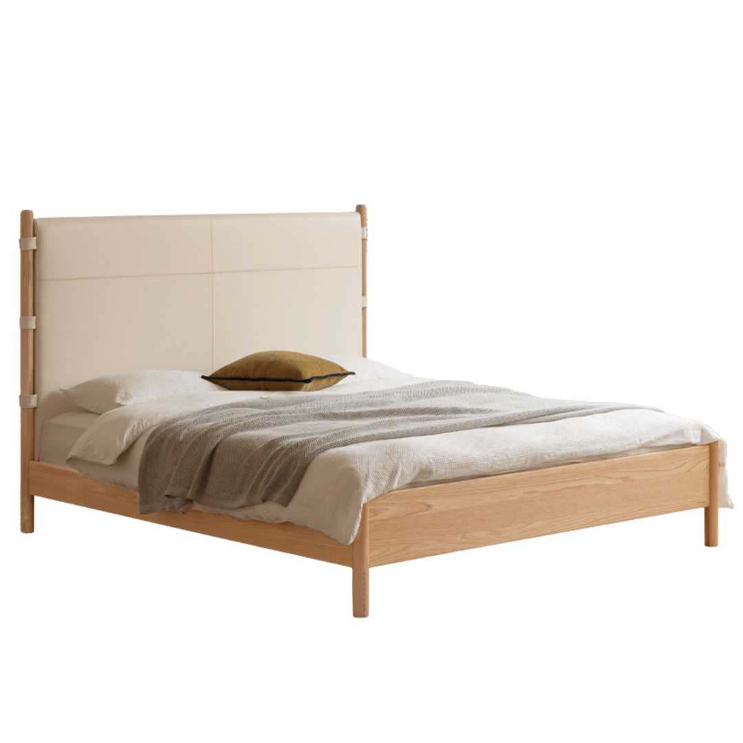 Oak Solid Wood Soft High Backrest Bed Modern Minimalist