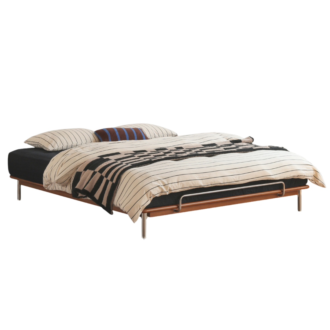 Poplar Solid Wood Platform Bed — No Headboard, Vintage Bauhaus Edge Style