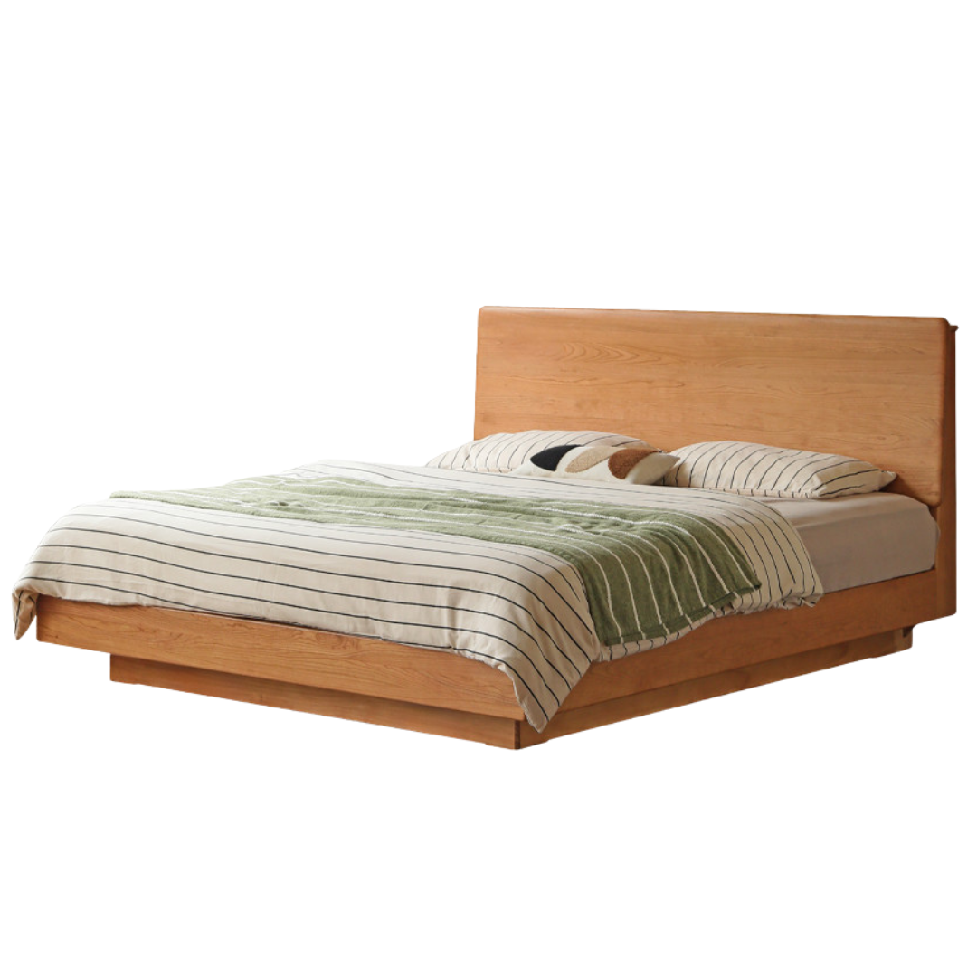 Cherry Solid Wood Modern Minimalist Storage Box Bed with Suspension Design