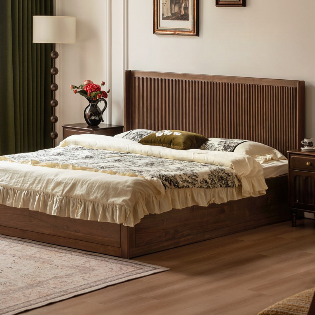 Black Walnut Solid Wood Italian Light Luxury Retro Storage Box Bed