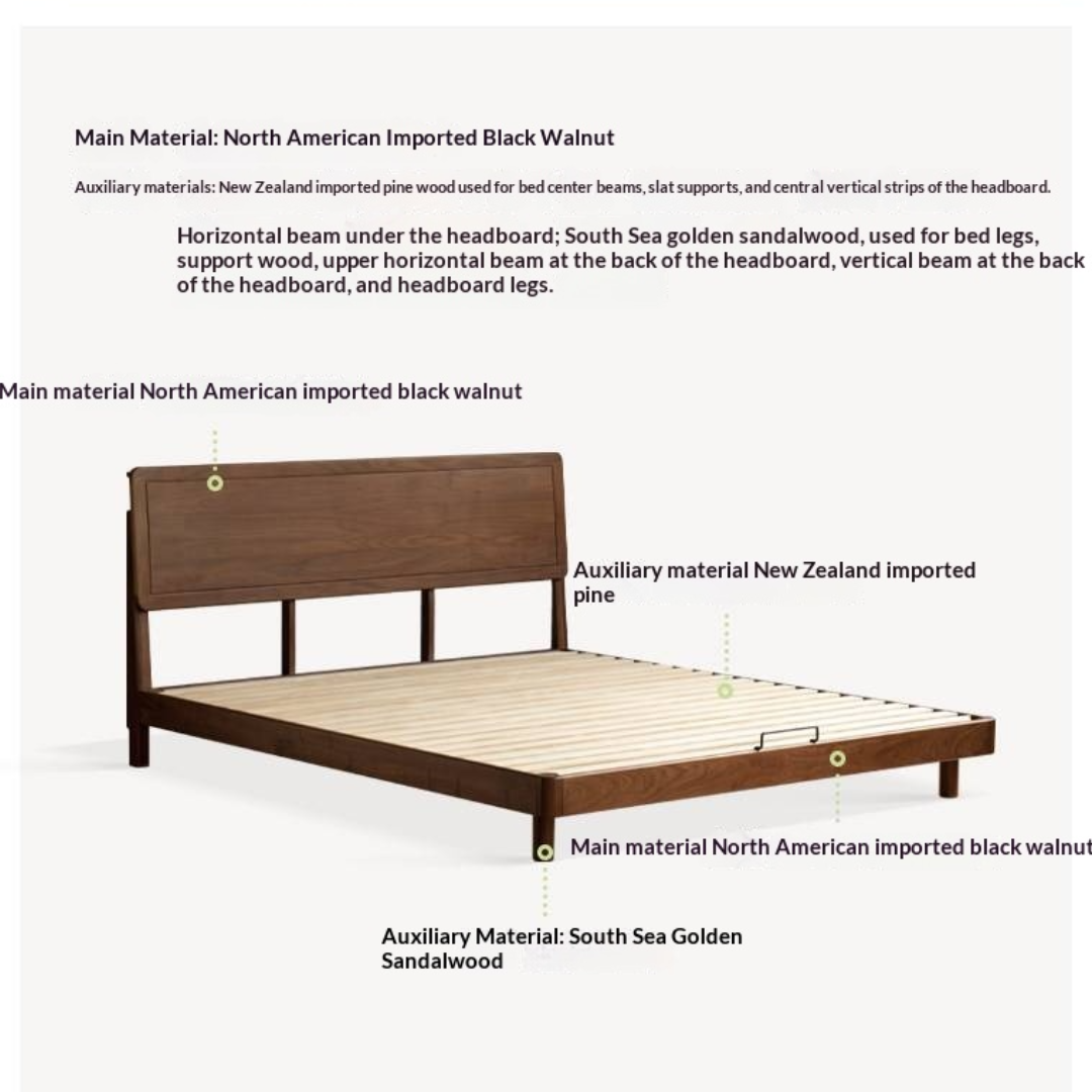Black Walnut Solid Wood Bed — Modern Minimalist Large Slab Bed