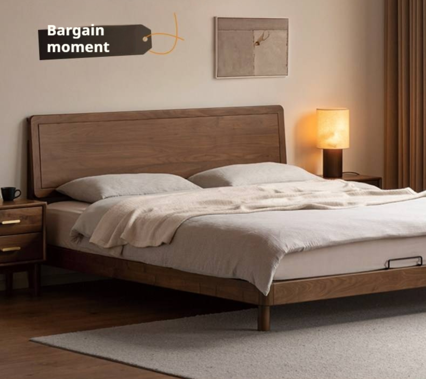 Black Walnut Solid Wood Bed — Modern Minimalist Large Slab Bed