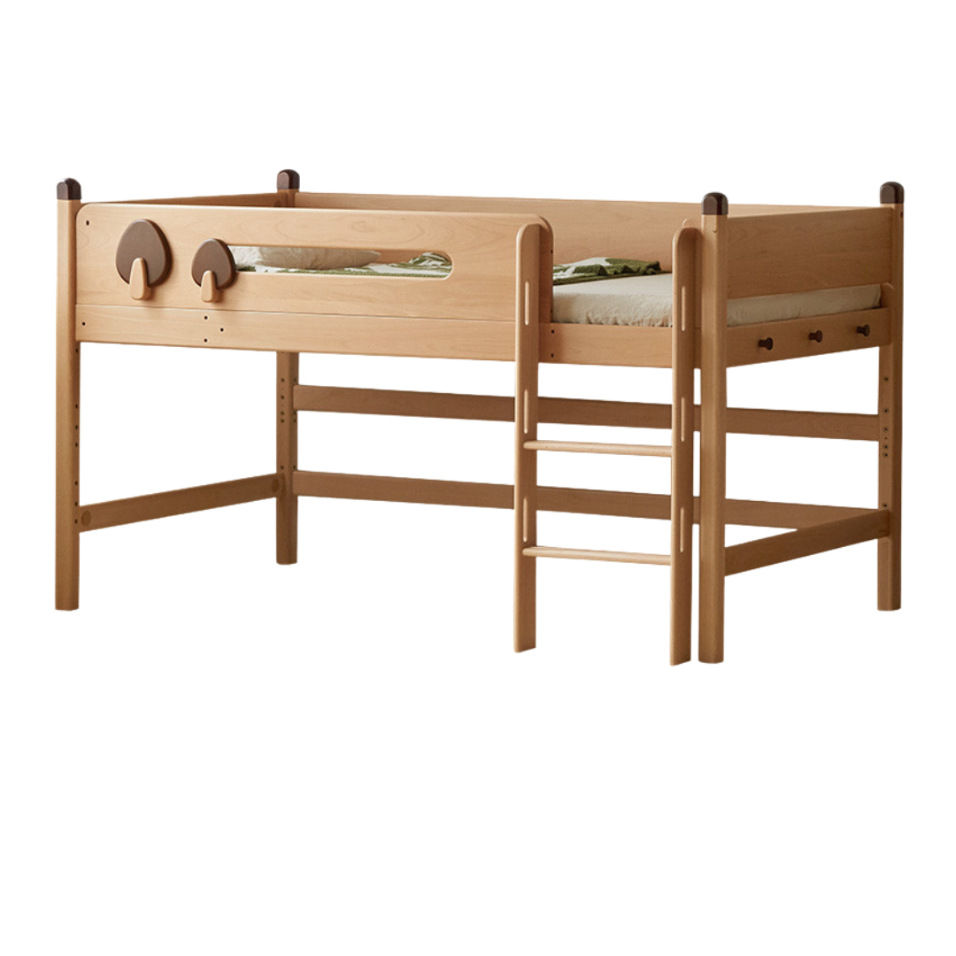 Beech Solid Wood Children's Loft Bed with Table Under Bed