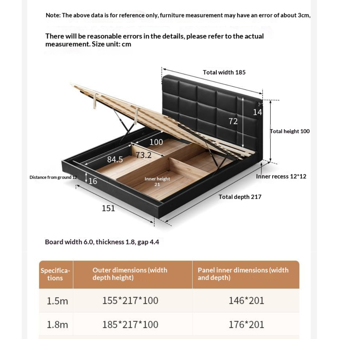 Oak Solid Wood Genuine Leather Upholstered Box Bed Retro Black Floating Bed