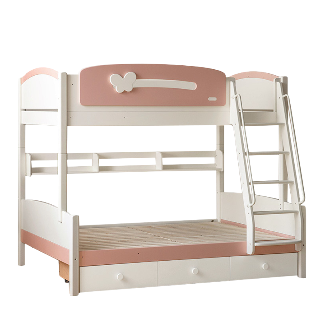 Rubberwood Solid Wood Children's Princess Storage Bunk Bed