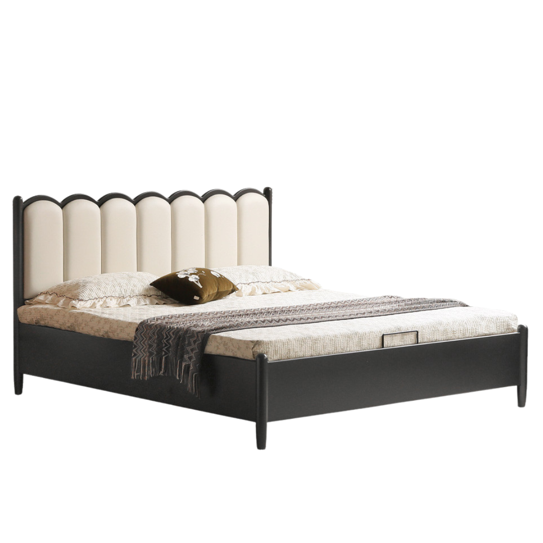 Rubberwood Solid Wood Upholstered Storage Box Bed, French Retro Style