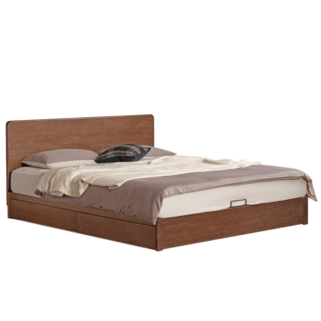 Oak Solid Wood Box Bed, Platform Box Bed, Headboard-Free Bed – Modern Minimalist Style