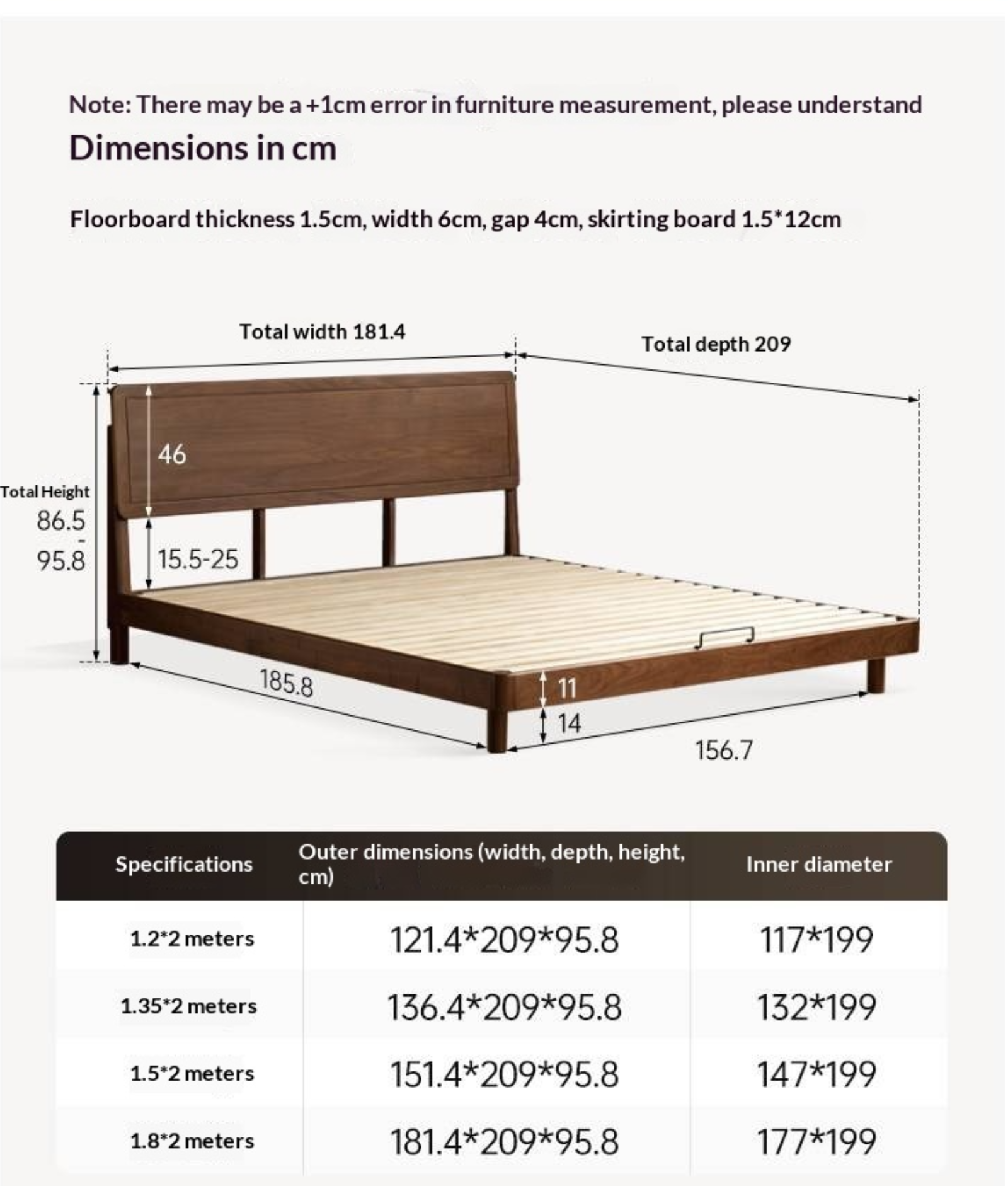 Black Walnut Solid Wood Bed — Modern Minimalist Large Slab Bed