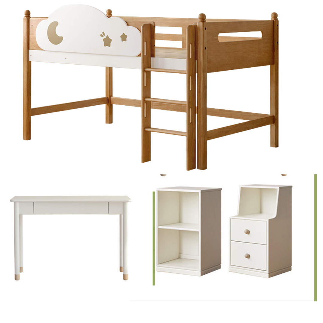 Rubberwood Solid Wood Children's Bed Modern Loft Bed