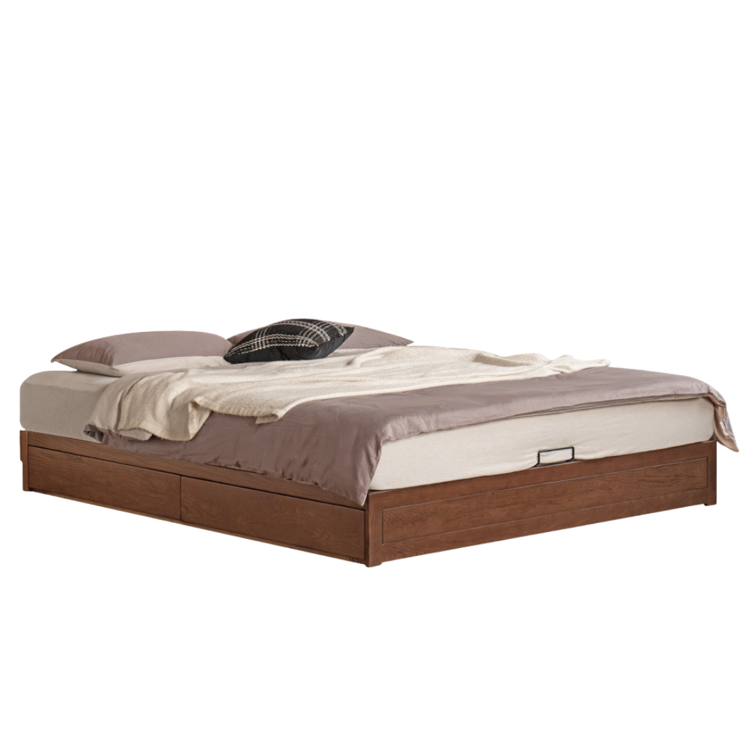 Oak Solid Wood Box Bed, Platform Box Bed, Headboard-Free Bed – Modern Minimalist Style