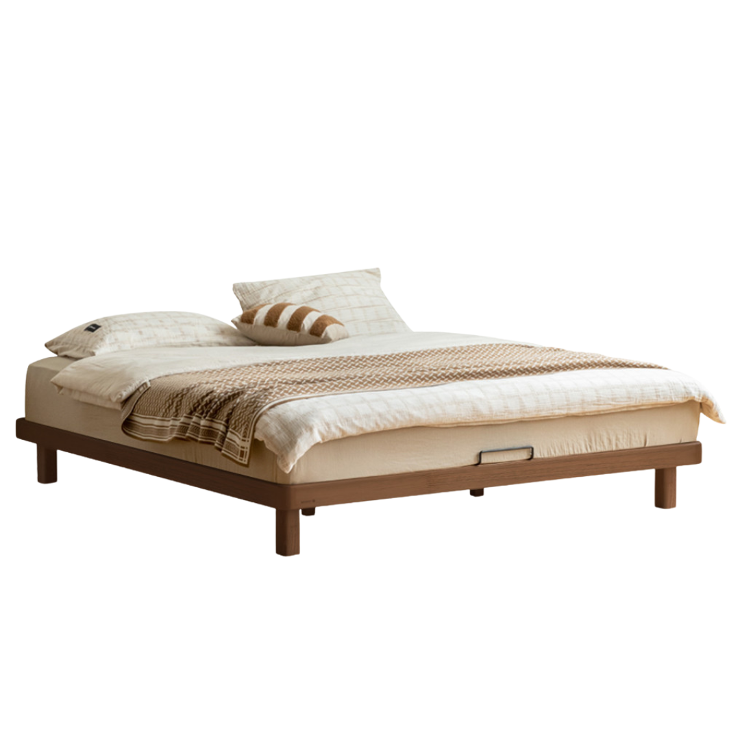 Beech, Rubberwood Solid Wood Platform Bed, Headboard-Free Bed with Flat Edge
