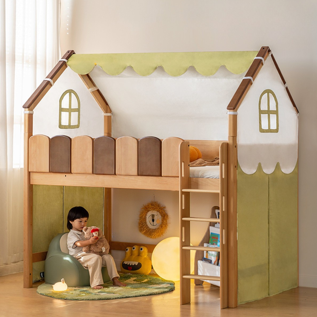 Beech Solid Wood Children's Treehouse Bed Multifunctional Loft Bed
