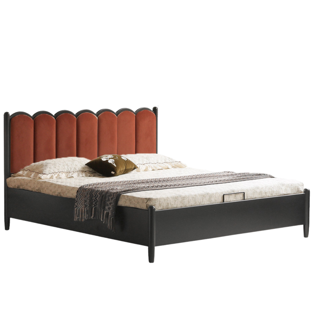 Rubberwood Solid Wood Upholstered Storage Box Bed, French Retro Style