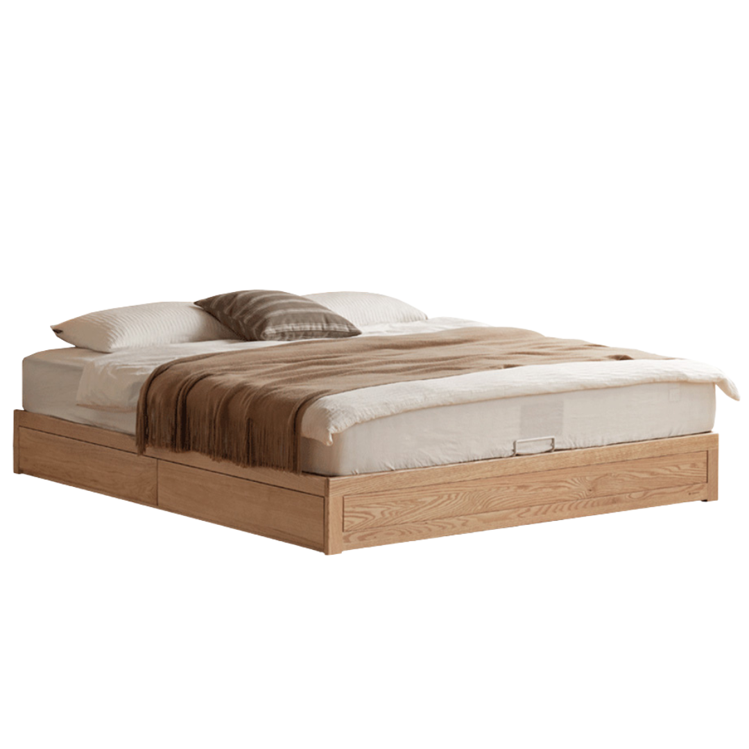 Oak, Ash, Rubberwood Solid Wood Box Bed, Platform Box Bed, Headboard-Free Bed