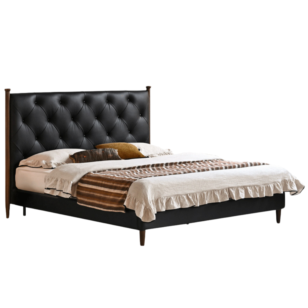 Genuine Leather Luxury Upholstered Bed American Style