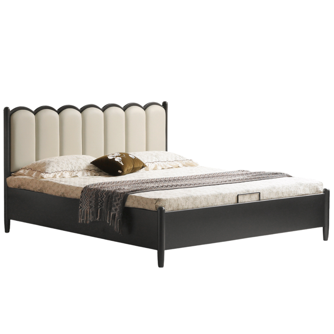 Rubberwood Solid Wood Upholstered Storage Box Bed, French Retro Style