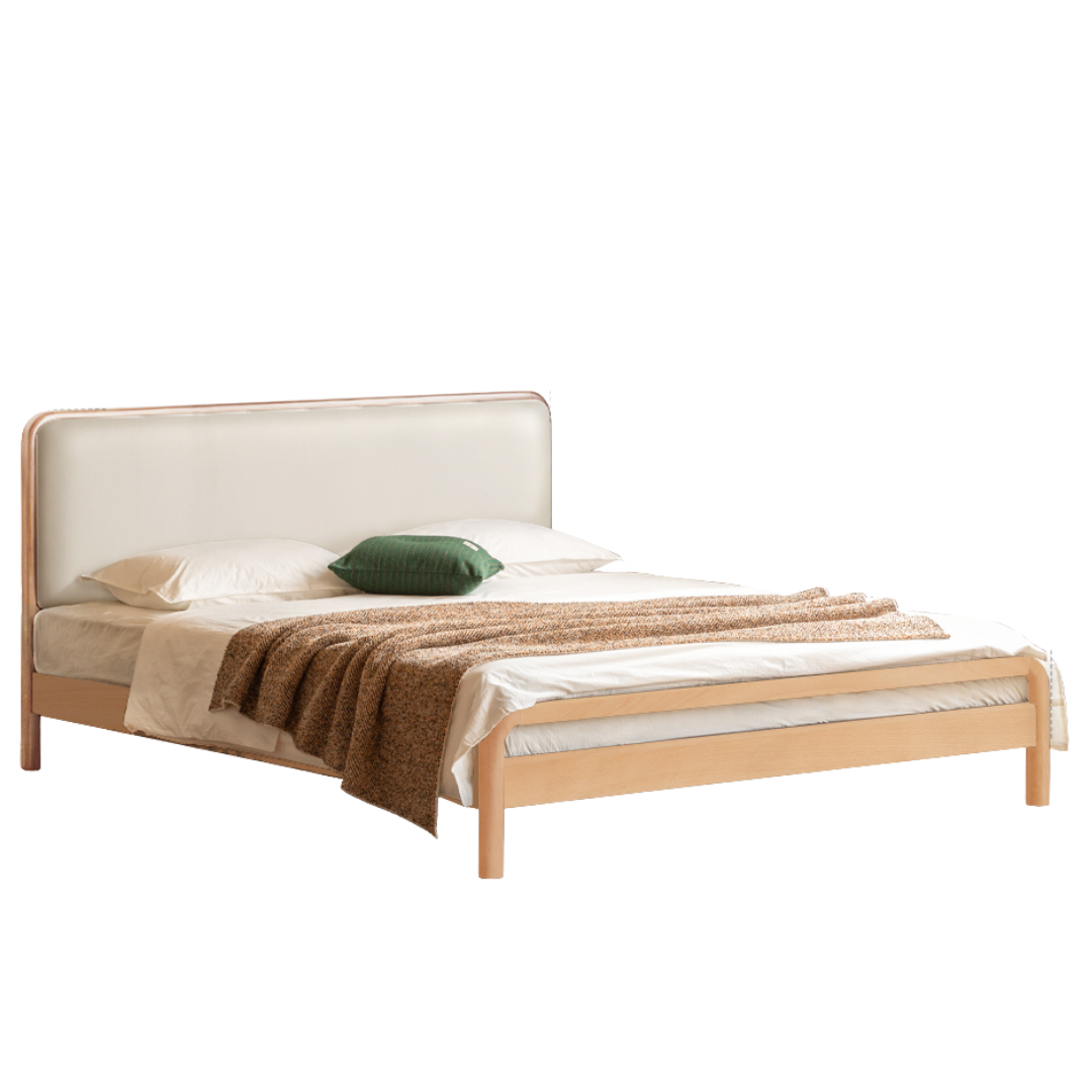 Black Walnut, Beech Solid Wood Retro Upholstered Large Bed