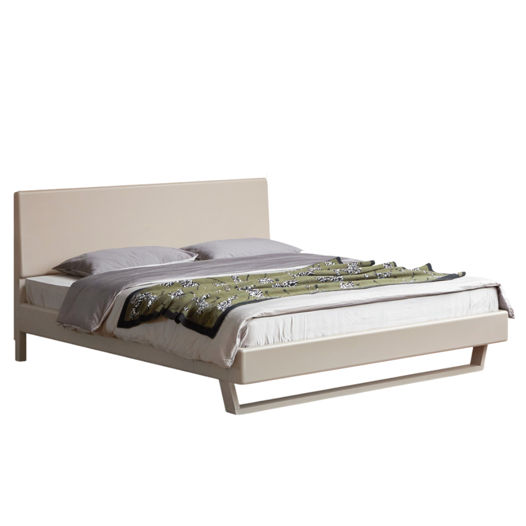 Poplar Solid Wood Floating Bed with Lights, Modern Minimalist