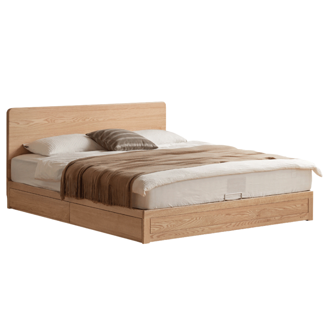 Oak, Ash, Rubberwood Solid Wood Box Bed, Platform Box Bed, Headboard-Free Bed