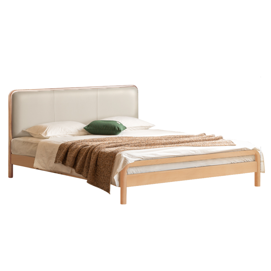 Black Walnut, Beech Solid Wood Retro Upholstered Large Bed