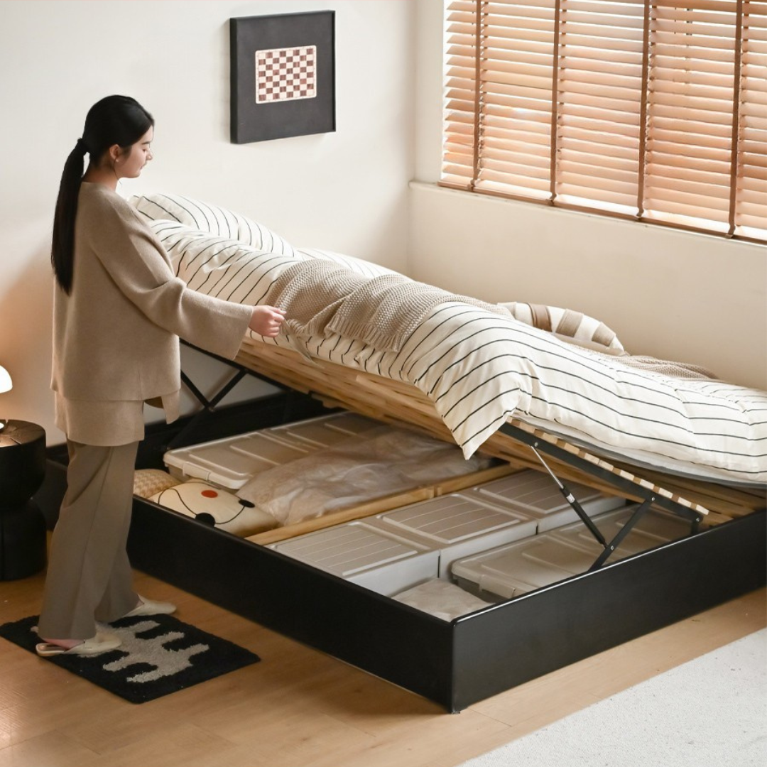 Rubberwood Solid Wood Platform Bed, Headboard-Free Box Bed, Modern Minimalist