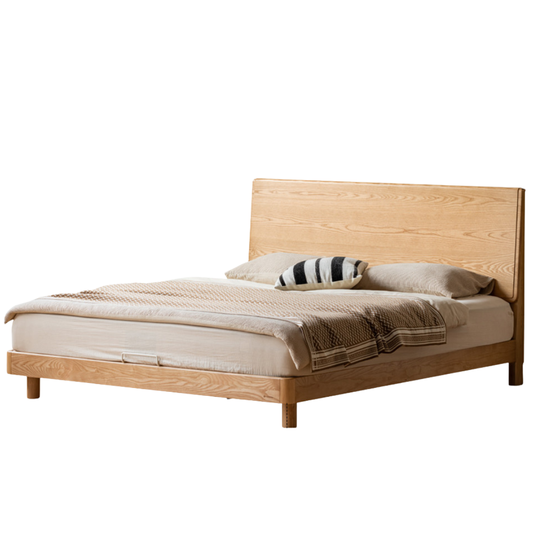 Ash Solid Wood Large Slab Bed Modern Minimalist