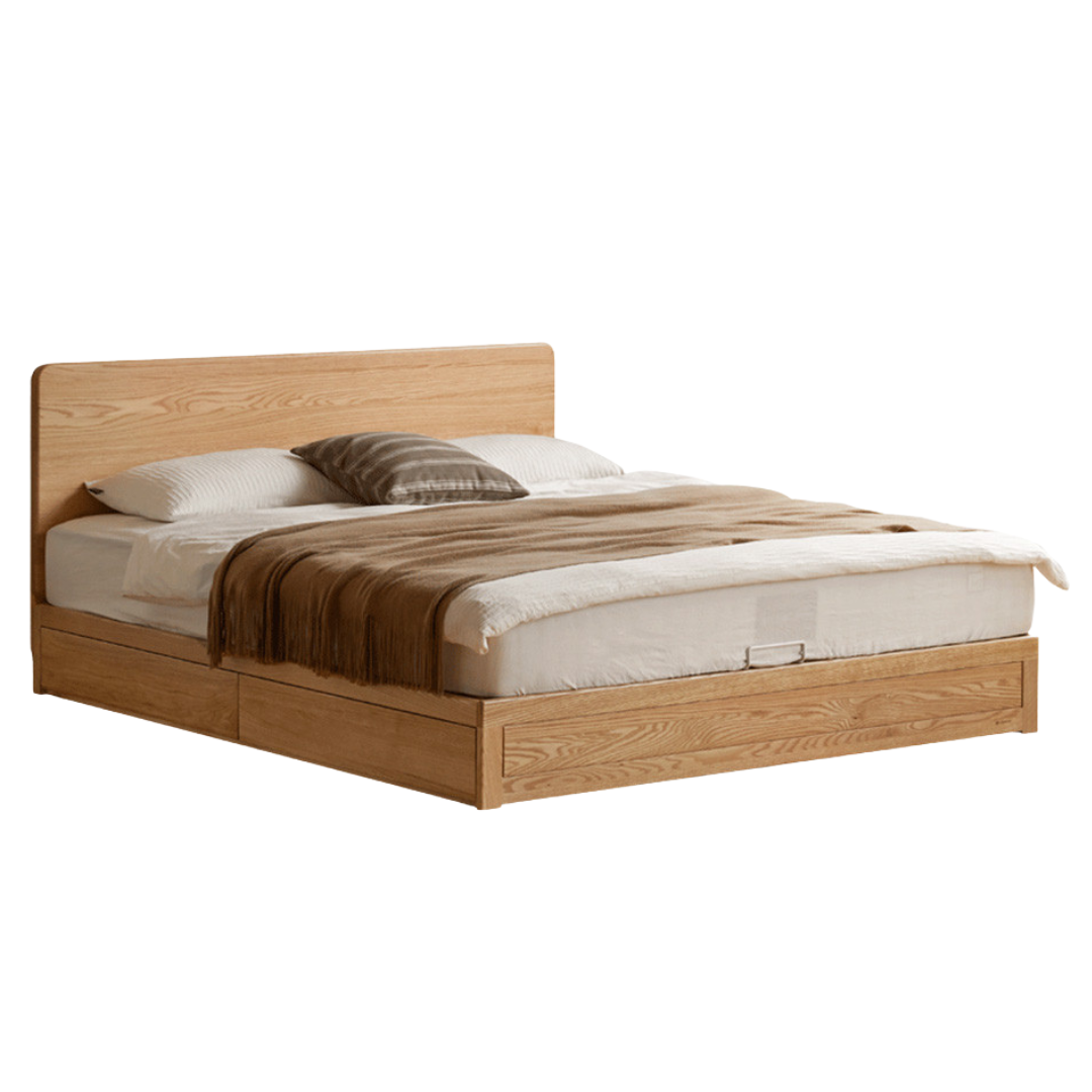 Oak, Ash, Rubberwood Solid Wood Box Bed, Platform Box Bed, Headboard-Free Bed