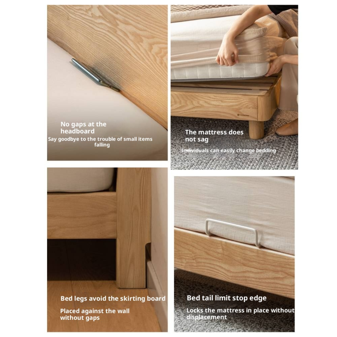 Ash Solid Wood Large Slab Bed Modern Minimalist