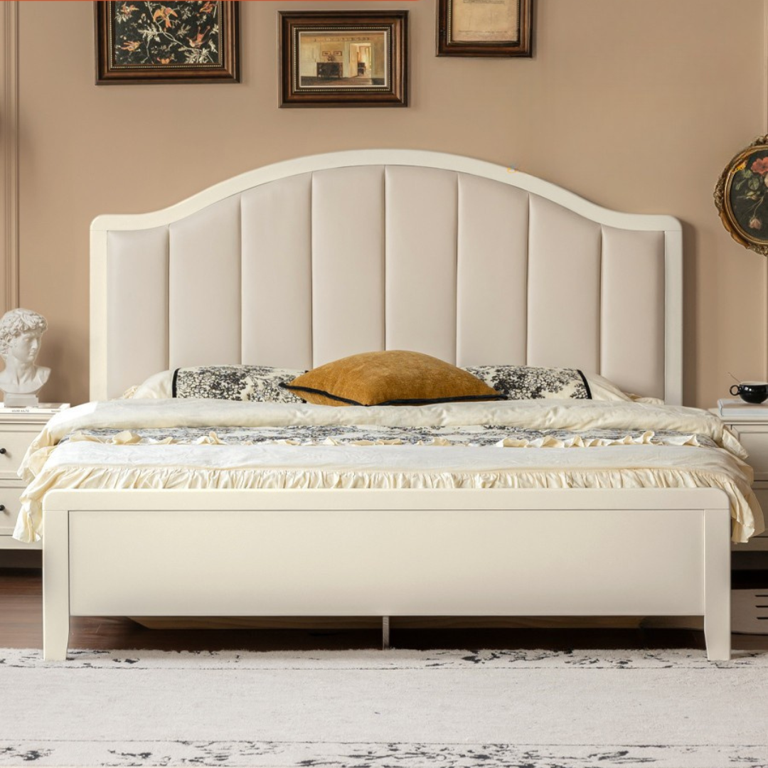 Rubberwood Solid Wood White Large Box Bed American Style