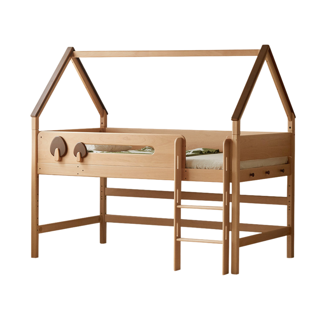 Beech Solid Wood Children's Loft Bed with Table Under Bed