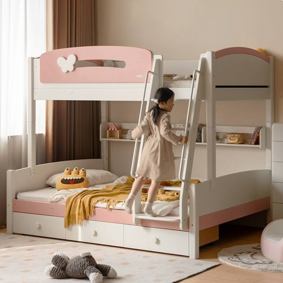 Rubberwood Solid Wood Children's Princess Storage Bunk Bed
