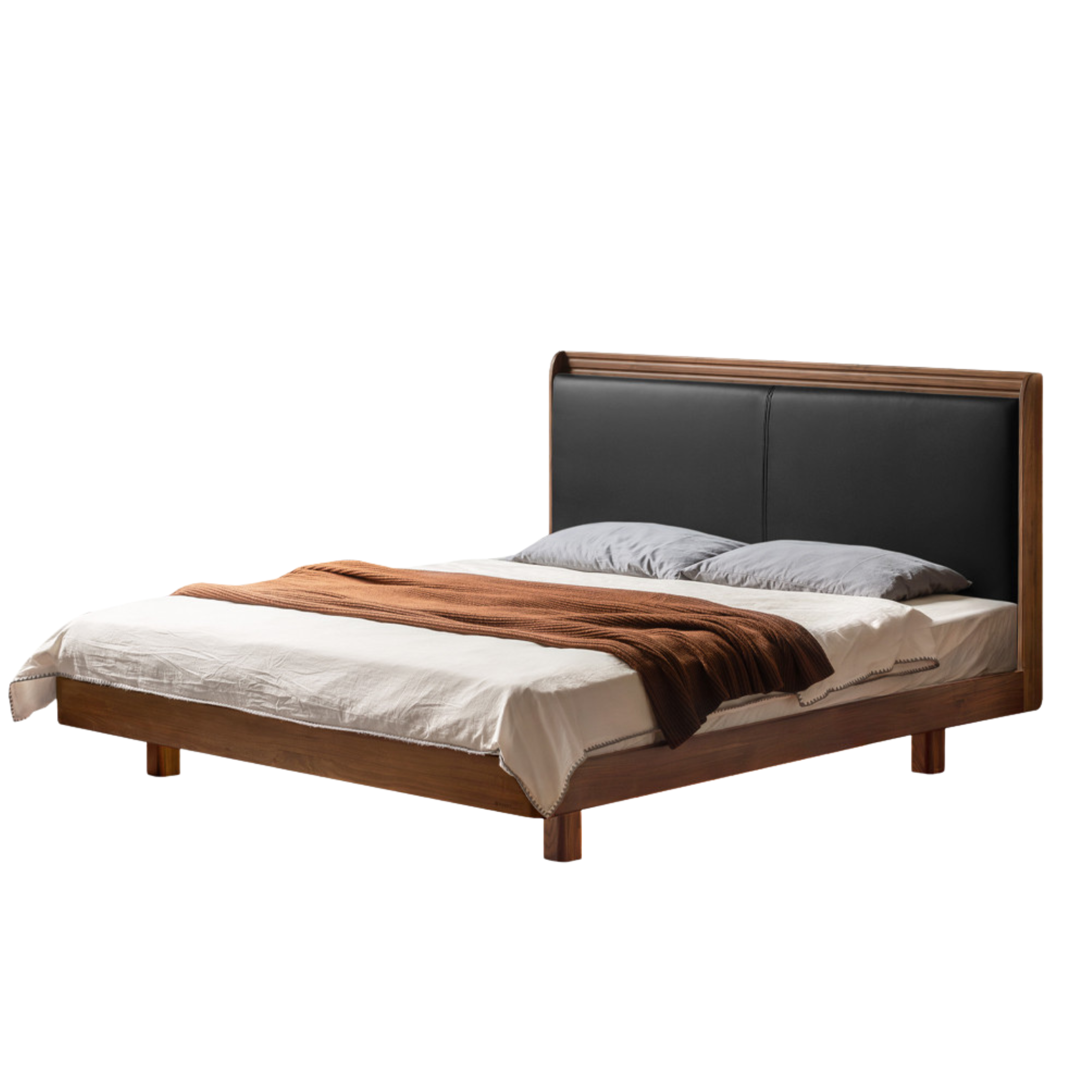 Black Walnut Solid Wood Luxury Leather with Light Bed