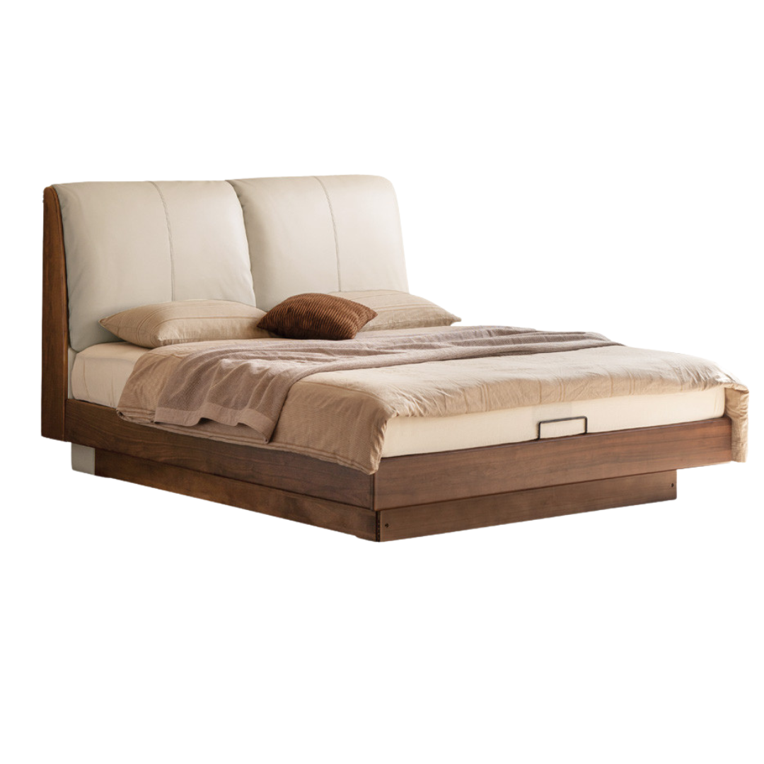 Black Walnut Solid Wood Italian Luxury Leather Bed