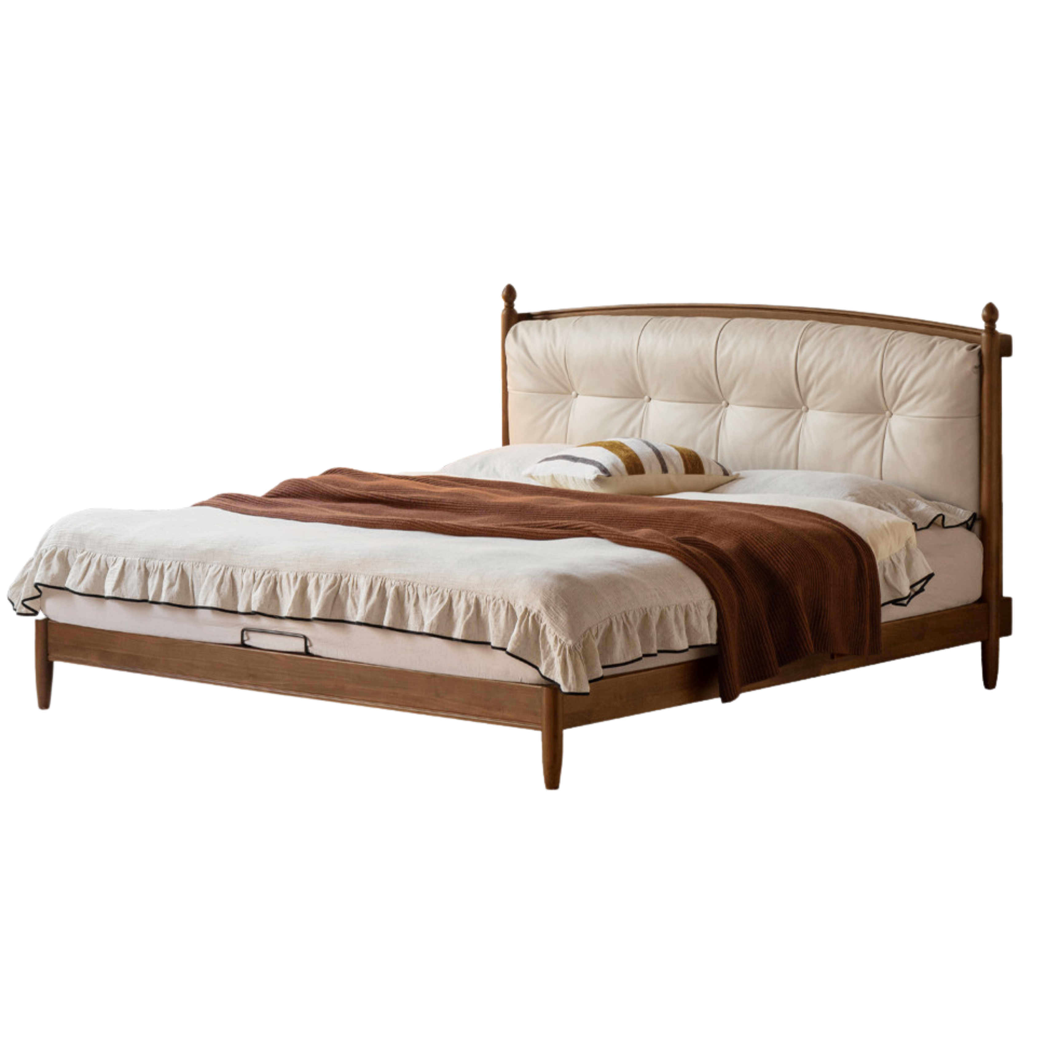 Black Walnut Solid Wood Genuine Leather Soft Bed