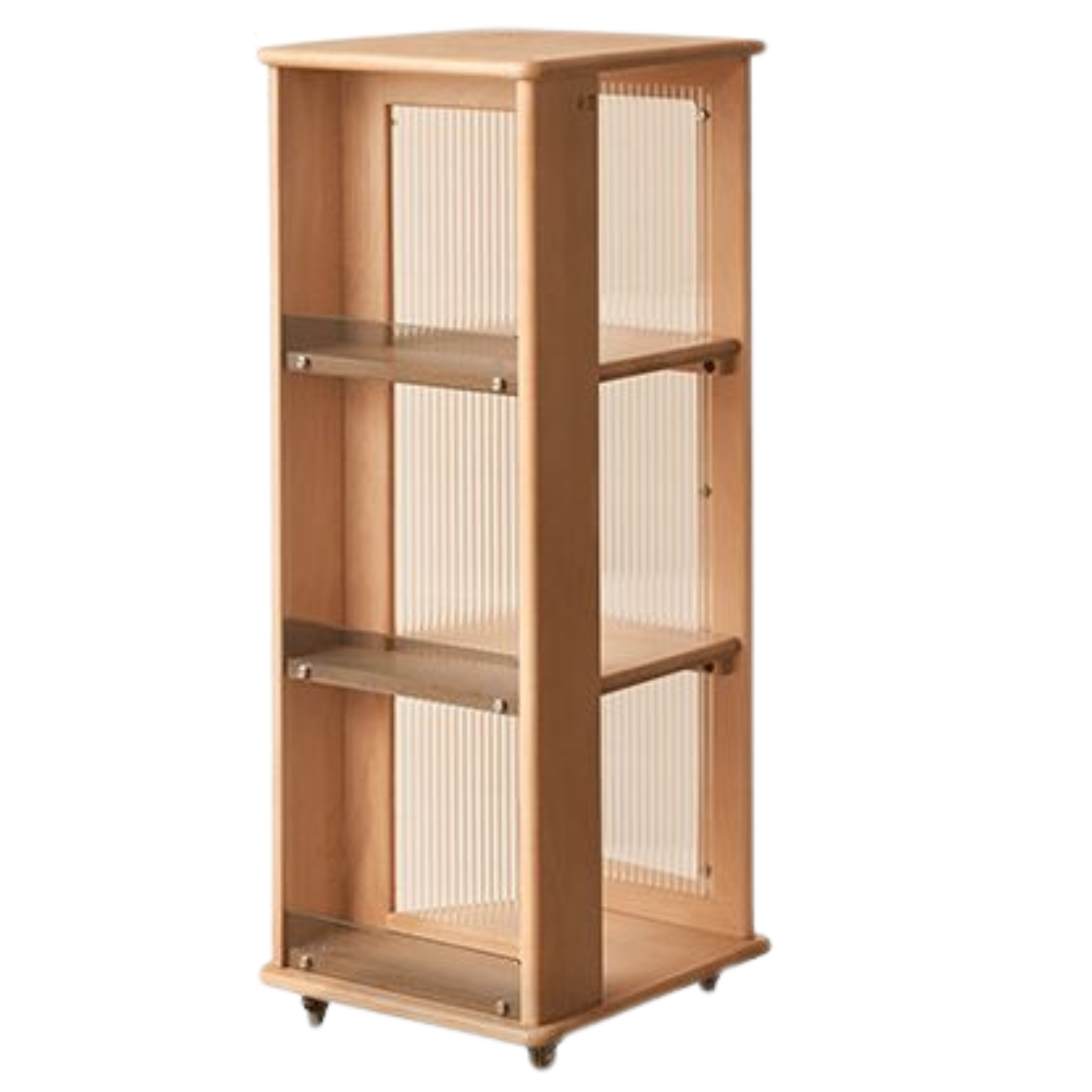 Beech Solid Wood Floor Movable Rack Side Cabinet.