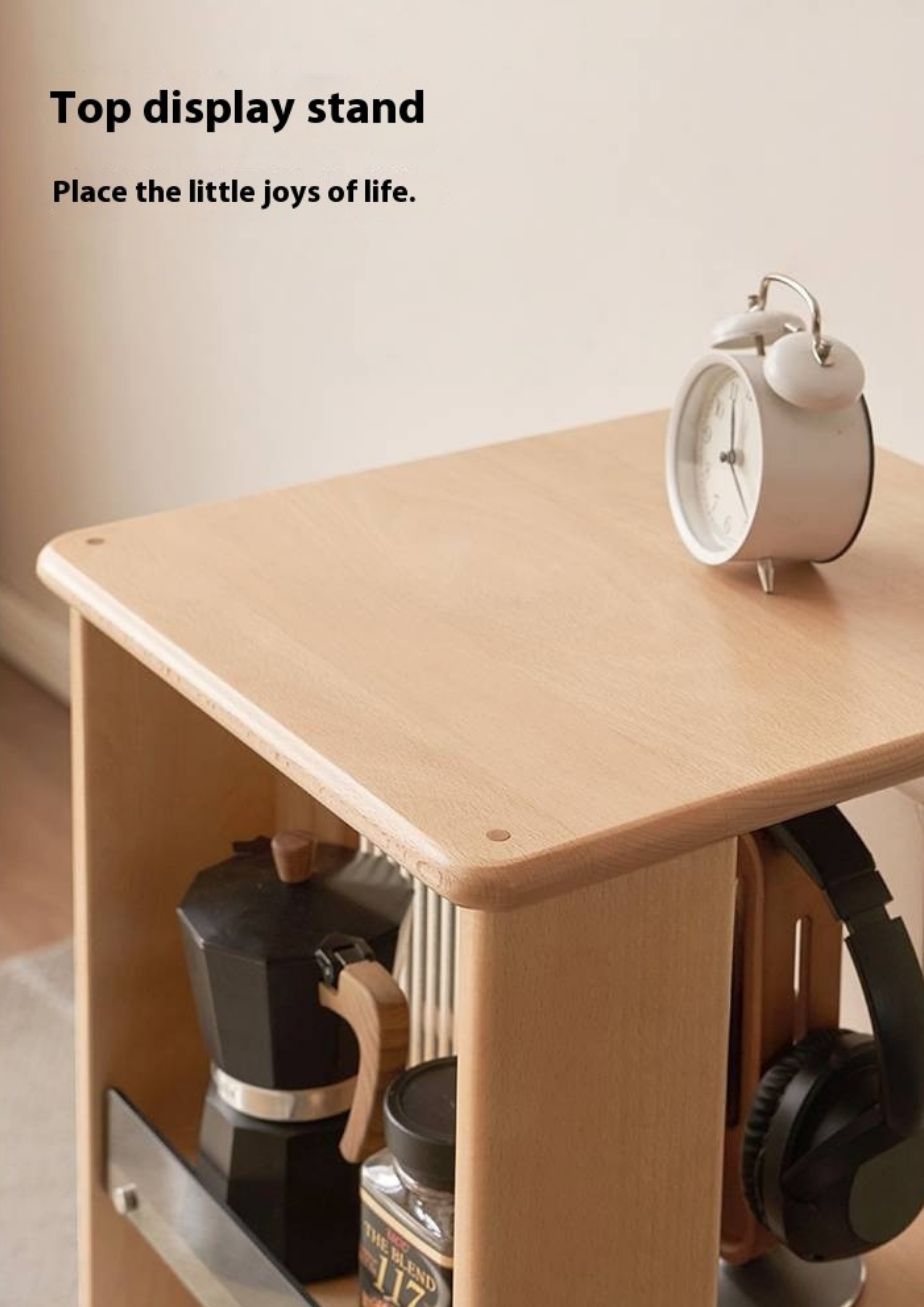 Beech Solid Wood Floor Movable Rack Side Cabinet.