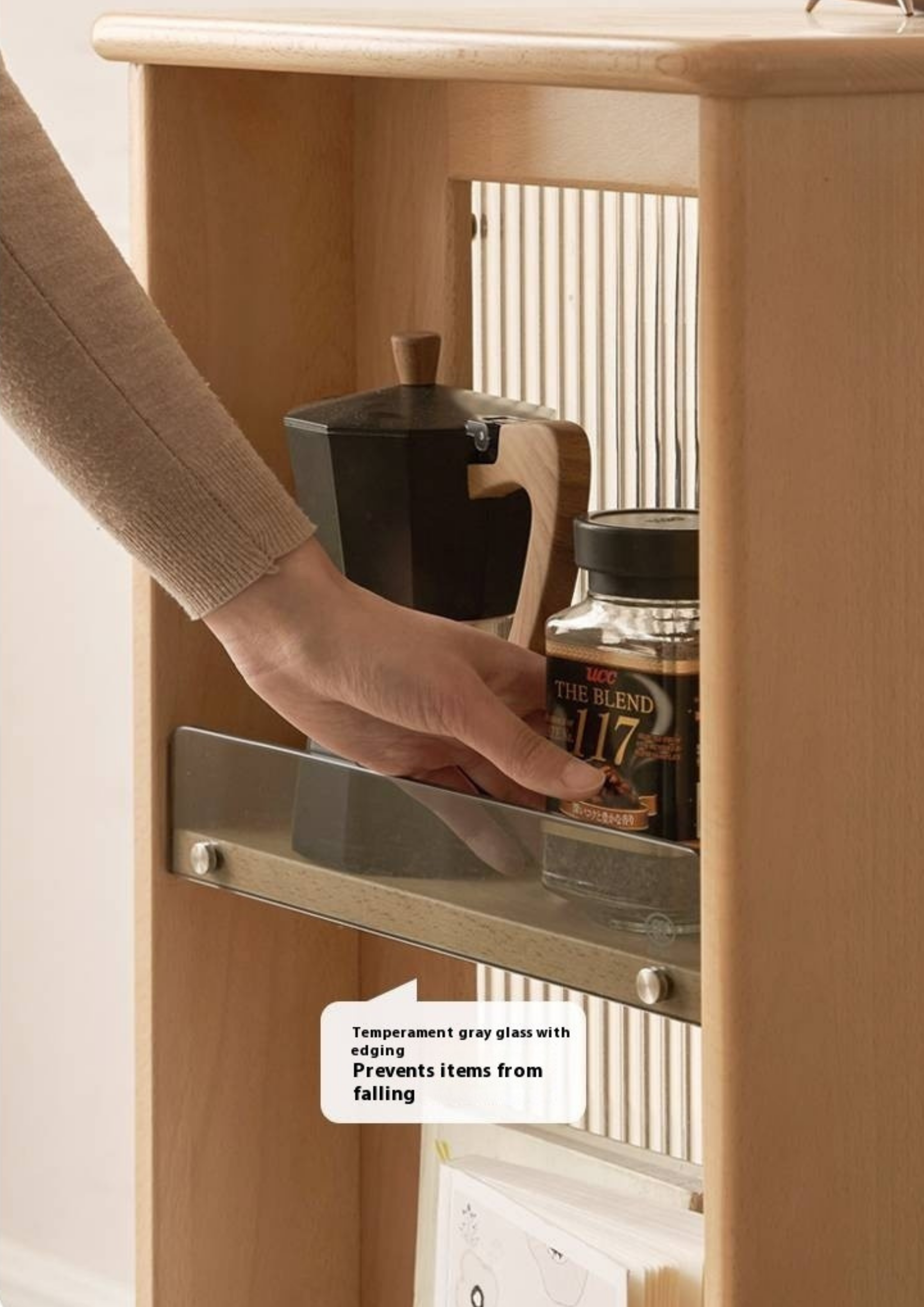 Beech Solid Wood Floor Movable Rack Side Cabinet.