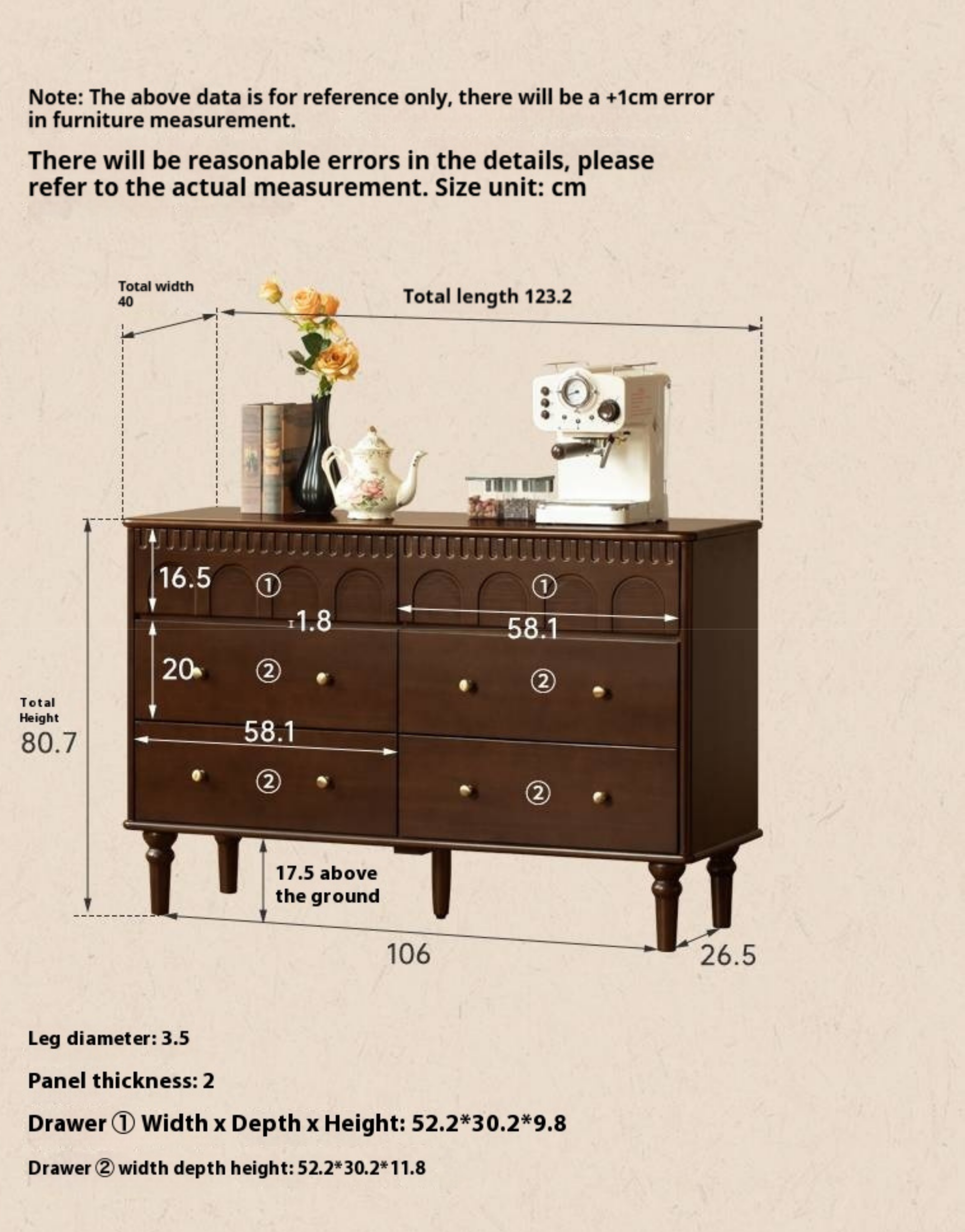 Poplar Solid Wood Retro Style Bucket Cabinet