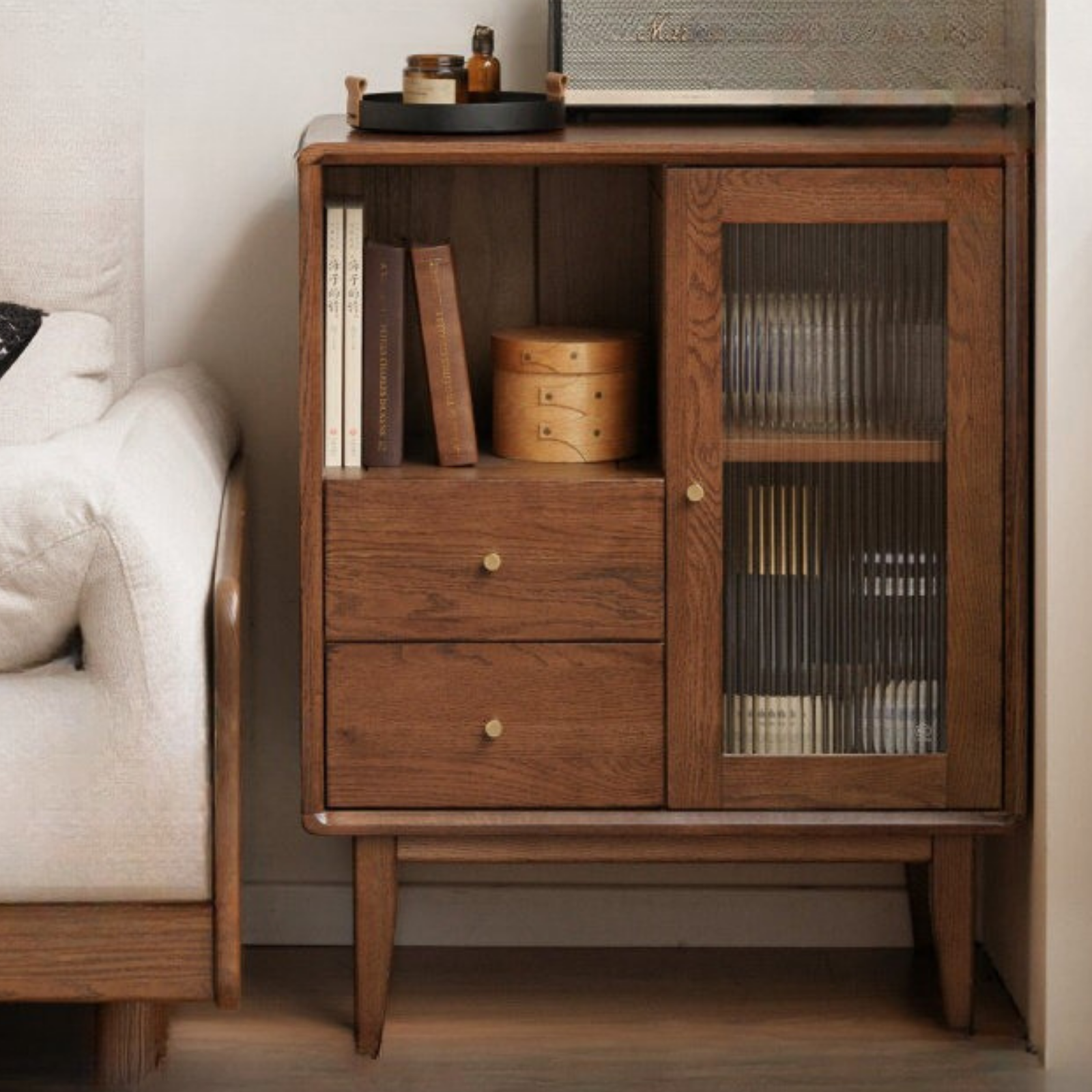 Oak Solid Wood, Solid Rubberwood Side Cabinet.