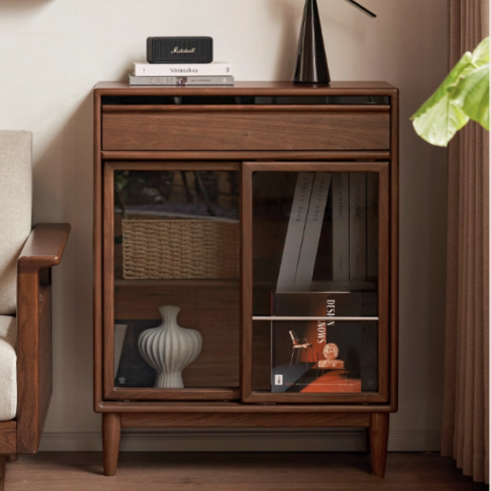 Black Walnut Solid Wood Modern Side Cabinet
